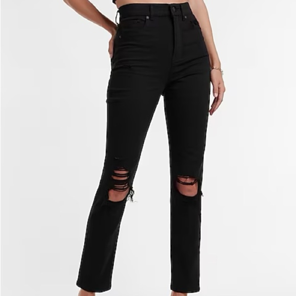 Express Super High Waisted Black Ripped Slim Jeans